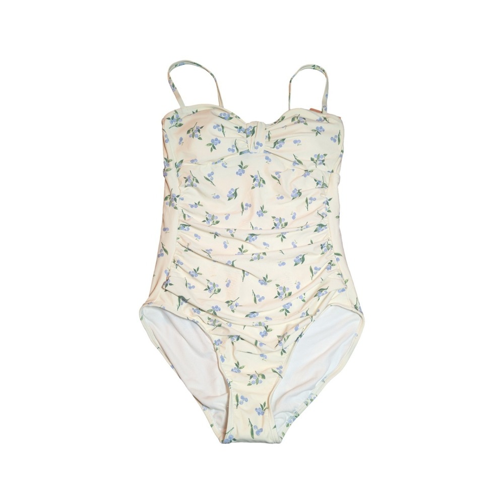 ⭐D4 Shade & Shore Women Off White Blue Berry Floral One Piece Swimsuit - L ⬇️